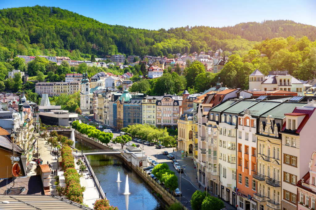 aerial view to karlovy vary city czech republic aerial view to karlovy vary city czech republic
