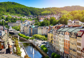 aerial view to karlovy vary city czech republic aerial view to karlovy vary city czech republic